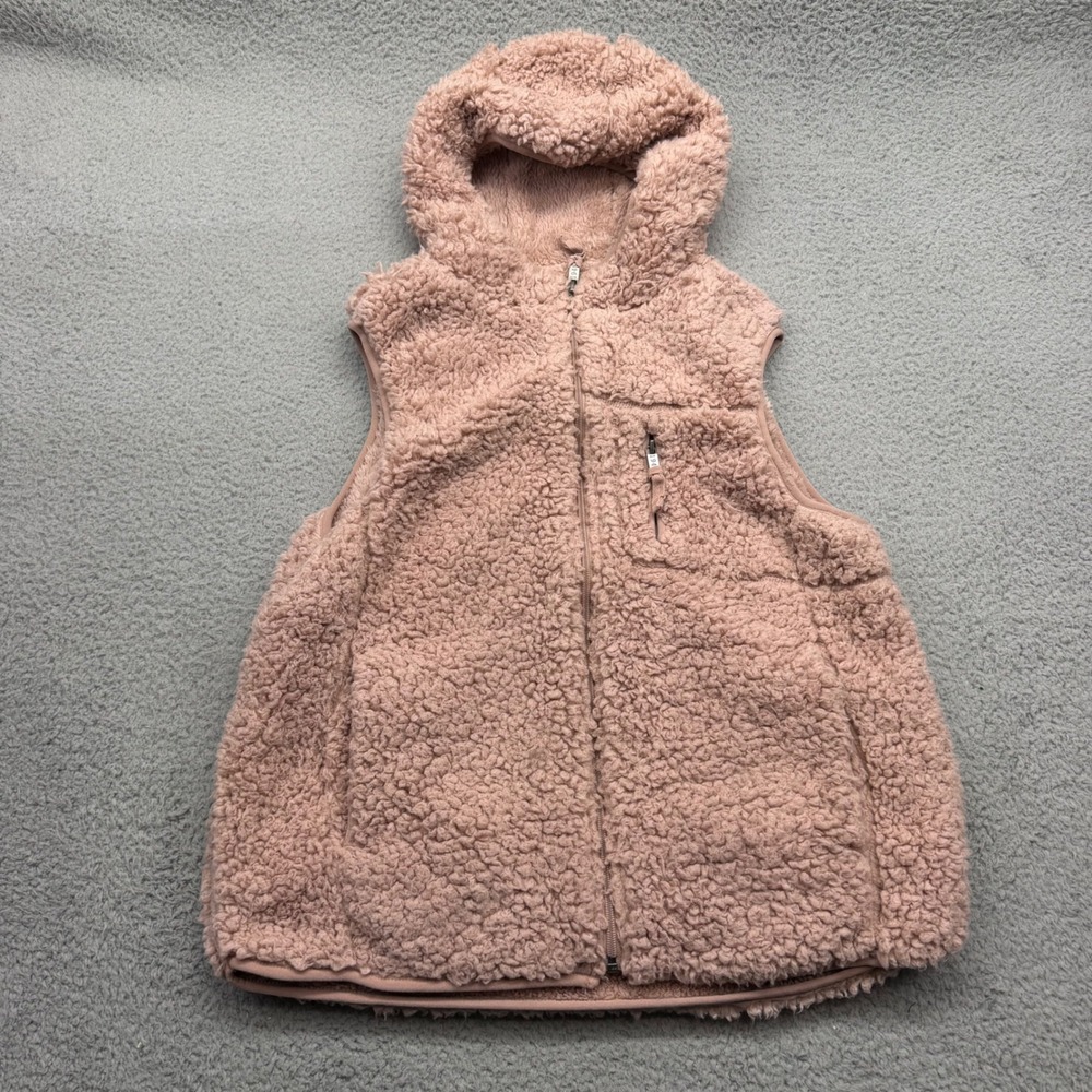 Weatherproof WPL#11590 Women Size Medium Pink Sherpa Fleece Hooded Vest Zip